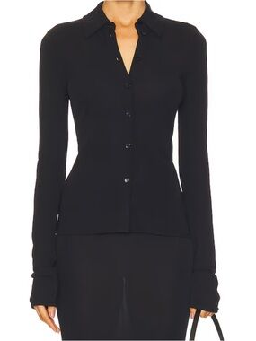 Tailored Black Button-Up Long Sleeve Top